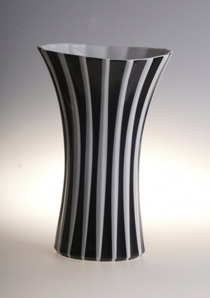 White Stripe Retro Style Porcelain Flower Vase l 12” height