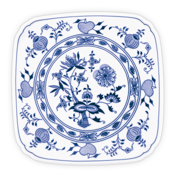 “Blue Onion” Traditional Czech Porcelain Decor Plate, Size 8.3" Square