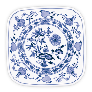 “Blue Onion” Traditional Czech Porcelain Decor Plate, Size 8.3" Square